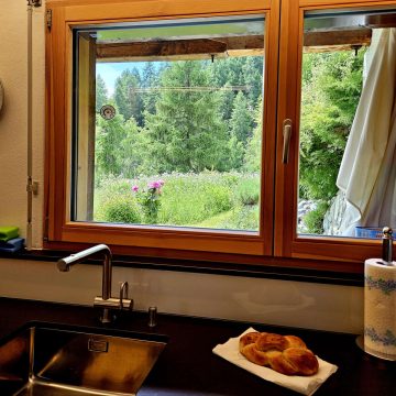 Ausblick in den Garten von der Küche aus